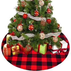 36 &quot;Kerstboom Rok Rood En Zwart Buffalo Plaid Pom Pom Ballen Rand Xmas Boom Rok Christmas Party Decorations voor Boom