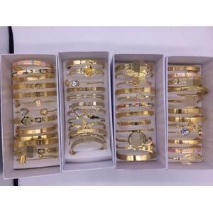 ! Mixed Lot Geel Goud Mode Titanium Stalen Armband 12 Stks/partij, !