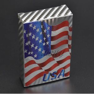 Kleurrijke Amerikaanse vlag wapperen Goud Zilver Folie Speelkaarten Plastic Waterdicht Kaarten Voor Collection