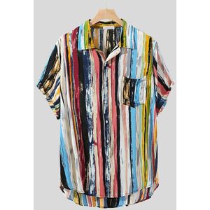 Heren Multi Kleur Overhemd Borst Pocket Korte Mouw Ronde Zoom Losse Shirts Blouse Tie Dye Afdrukken Mode Mannen Kleding Camisas
