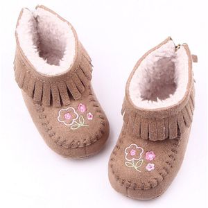 Baby Laarzen Bloem Baby Meisje Peuter Bont Laarzen Soft Sole Crib Schoenen Booties Borduren Bloem TasselsPrewalker