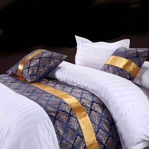 Blauw Wit Luxe Dubbele Laag Bed Vlag Tafelloper Sjaal Voor Thuis Hotel Decoratie Beddengoed