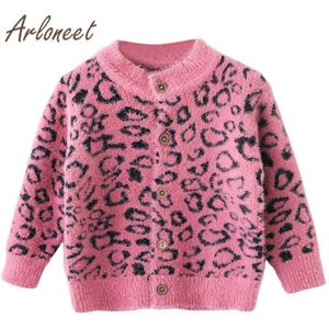 Arloneet Kleding Baby Meisjes Vest Trui Gebreide Luipaard Print Knop Bovenkleding Tops Baby Meisje Trui Winter Katoenen Jas