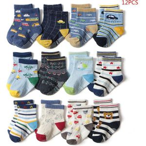 12 Paar/set Peuter Baby Gekamd Katoen Sokken Antislip Cartoon Floor Kous Kids Jongens Meisjes Comfortabele Warm Sox