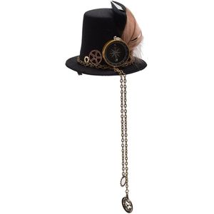 Vrouwen Halloween Gothic Mini Top Hat Steampunk Tandwielen Ketting Veer Haar Clip Victoriaanse Cosplay Kostuum