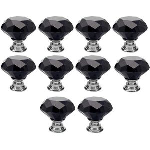 -Zwart 10 Stuks 30Mm Crystal Glass Kast Knoppen Diamant Vorm Lade Keukenkasten Dresser Kast Kledingkast Pulls handgrepen