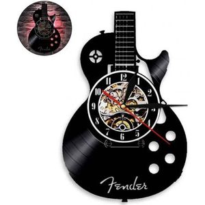 Akoestische Gitaar Muziekinstrument Stille Vinyl Record Wandklok Thuis Bar Decor Quartz Movemen Ambachten Decor Met/Zonder Licht