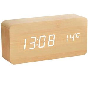 Ganxin Digitale Thermometer Hout Wekkers Moderne Vierkante Houten Wekker met Temperatuur Voice Control LED Digitale klok