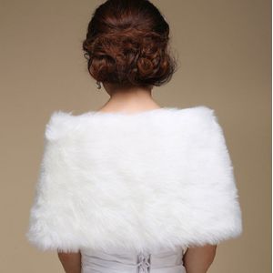 Womens Wit Faux Fur Bruids Wrap Stola Sjaal Cape Bruiloft Kunstmatige Parel Bal Versiering Winter Jasje Bolero