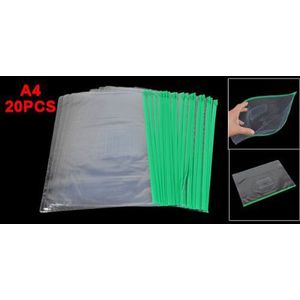 SOSW-Office Groene Clear Size A4 Papier Slider Zip Mappen PVC Bestanden Zakken 20PCS
