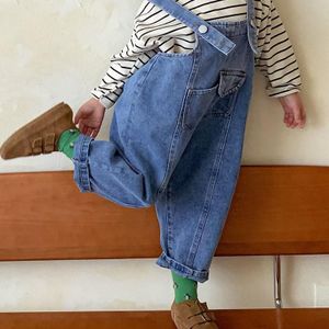 Kinderen Meisjes Overalls Denim Broek 2022 Herfst Alle-Match Jeans Peuter Kids Jongens Losse Pocket Overalls Aged 1-7Years