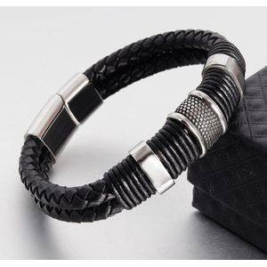 Trendy Mannen Lederen Armbanden Zwart Gevlochten Multilayer Touw Ketting Armband Rvs Magnetische Sluiting Mannelijke Sieraden