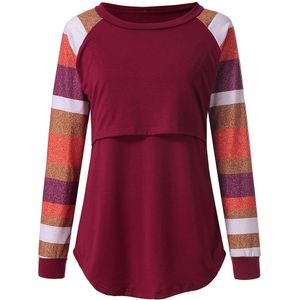 Moederschap Vrouwen Verpleging Streep Lange Mouw Blouse Vrouwelijke Ronde Hals Borstvoeding Herfst Tops Vrouwen Casual Lente Blouse