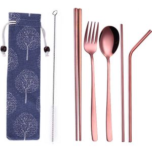 Rose Gold Stainless Steel Titanium-Plated Environment-Friendly Portable Tableware 304 Stainless Steel Spoon Chopsticks