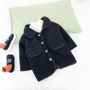 Kids Lamswol Jas 2022 Herfst Winter Solid Jongens Jas Turn-Down Kraag Thicken Warm Kinderen Bovenkleding 2-6Y