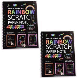 2Pcs Grote Magic Kleur Rainbow Scratch Art Paper Note Book Volledig Zwarte Tekening