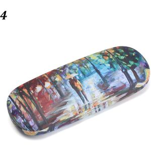 1Pc Vintage Olieverfschilderij Brillenkoker Draagbare Harde Lederen Glazen Doos Bloemenprint Eyewear Case Brillen Accessoires