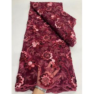 Fabriek Biedt 2022 Klassieke Tie-Geverfd Afrikaanse Tule Kant Met Pailletten Kant Stof Voor Party Lange jurk NN588_Z