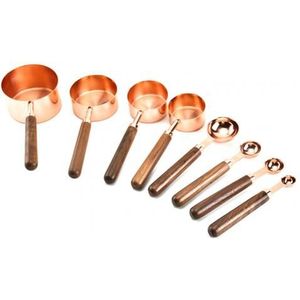 4/8 Pcs Walnoot Houten Handvat Rvs Maatbekers Lepels Plated Koper Rose Goud Keuken Bakken Maatlepel set