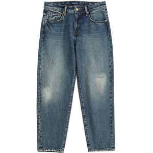 Simwood Enkellange Vintage Verf Spetterde Verontruste Vuile Jeans Mannen Losse Tapered Retro Gescheurd Gat Denim Broek