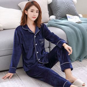 Fzslcyiyi Pyjama Goud Fluwelen Vrouwen Lange Mouwen Herfst Winter Pyjama Losse Mannen Paar Pijama Set Warm Nachtkleding Top + mannen Broek