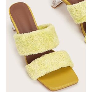 Zuuban Vrouwen Slippers Zomer Vierkante Teen Dames Bont Hoge Hakken Schoenen Causale Transparante Hak Vrouwen Pompen Zapatos Mujer