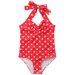 Pasgeboren Baby Meisjes Stip Rood Badpak Peuter Badmode Zwemmen Strappy Bikini Een Stuk Beachwear