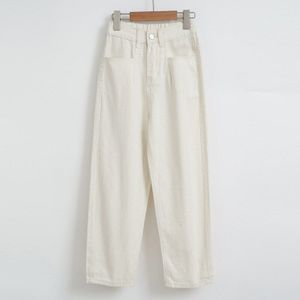 Tiener Meisjes Beige Rechte Jeans Herfst Lente Hight Taille Elastische Taille Denim Broek 10 12 13 14 15 Jaar