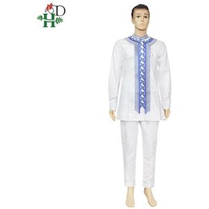 H & D Afrikaanse Mannen Witte Kleren Dashiki Shirt Broek Pak Gewaad Bazin Brode Riche Broek Mode Set Boubou Africain homme PH8090