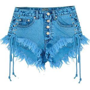 Zomer Meisje Denim Shorts Fringe Hoge Taille Regelmatige Button tassel Ripped enkele breasted Casual Jeans Vrouwen