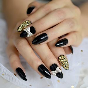 Custom Druk Op Nagels AB Crystal Pre ontworpen Franse Tip Stiletto Lange Witte Naakt Vervaardigd Faux Ongles Kit 24