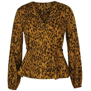 Benuynffy Luipaard Print Superplie Hals Belted Blouse Vrouwen Lange Mouwen Peplum Top Herfst Office Lady Tops En Blouses