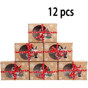 Ourwarm 12/24Pcs Kraftpapier Kerst Cookie Dozen Met Clear Window 18*12*5Cm nieuwjaar Gunsten Dozen Voor Cookies Treats