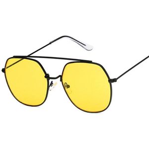Luxe Italië Oversized Ronde Zonnebril Vrouwen UV400 Retro Grote Metalen Geel Zonnebril Voor Vrouwelijke Oculos