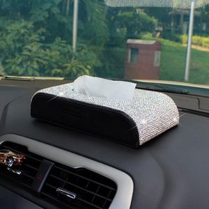 Luxe Mode Handdoek Papier Cover Case voor Auto Home Office Gebruik Rood Wit Sparkly Kristallen Lederen Auto Tissue Box