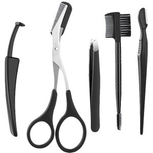 5 Stks/set Wenkbrauw Trimmer Wenkbrauw Scheermes Kit Wenkbrauw Schaar Wenkbrauw Kam Scheermes Voor Gezicht Pincet Zwarte Wimpers Borstel