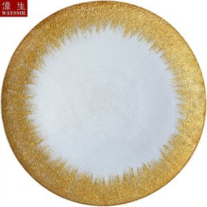 13 Inch Ronde Vormige Zilver Goud Decals Transparante Glas Lader Plaat Wedding Party Decoratie Evenementen Servies Fruitschaal