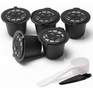 5x Set Rvs Filter Herbruikbare Koffie Capsules Pods & Lepel Voor Nespresso
