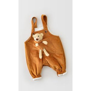 Wlg Jongens Meisjes Overalls Kinderkleding Vallen Winter Fluwelen Bruin Grijs Dikke Overall Met Beer Baby Warm Casual Bottoms Voor 6-24M