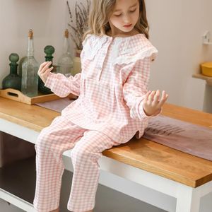 2 Stks/set Kinderen Pyjama Baby Meisjes Kant Nachtkleding Lange Mouwen Plaid Wear Kids Homeclothes Meisje Kleding Prinses Ws1407