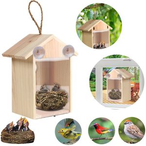 Hout Vogelnesten Outdoor Zuignap Zichtbaar Vogelnesten Huis Tuin Venster Birdhouse Cd