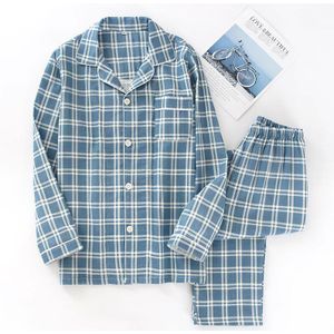 Mannen Plaid Pyjama Pak 100% Katoen Gaas Dunne Casual Pijama Set Lange Mouwen Lange Broek Heren Pyjama Herfst Mannen nachtkleding