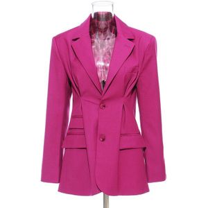 Twotwinstyle Casual Blazer Voor Vrouwen Notched Kraag Lange Mouwen Ruches Elegante Minimalistische Ol Blazers Vrouwelijke Herfst Kleding