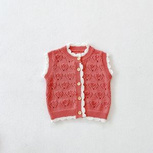 Herfst Baby Meisjes Gebreide Vesten Pure Color Hollow Out Koreaanse Stijl Mouwloze Tops Peuters Kids Vest Jassen Vesten