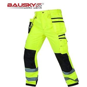 Bauskydd duurzaam workwear broek mannen multi-pocket zware reflecterende werk broek met kniebeschermers