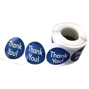 500 pcs/roll dank u sticker serie seal ronde sticker briefpapier blauwe achtergrond wit lettertype