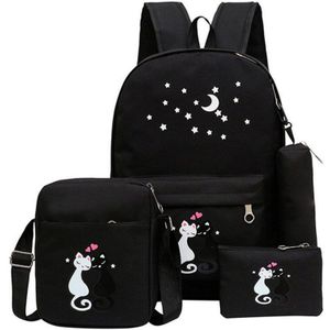 4 Set Schooltassen Kind School Rugzakken Voor Tiener Meisjes 2022 Leuke Kat Cartoon Rugzak Kids Bag Canvas Schooltas