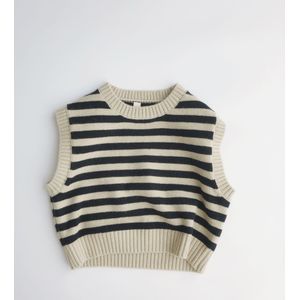 Herfst Winter Koreaanse Kinderkleding Gestreepte Gebreide Vest Literaire Pullover Jongens En Meisjes Ronde Hals Katoenen Vest