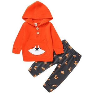 Leuke Herfst Baby Jongens Meisjes Lange Mouwen Cartoon Print Capuchon Sweater Tops En Broek Broek Kostuum Set Voor Baby