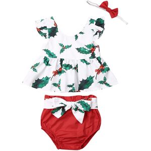 3Pcs Pasgeboren Baby Kid Meisje Kerst Kleding Sets Ruches Mouwen Bloemenprint T Shirts Tops + Shorts Broek Outfits